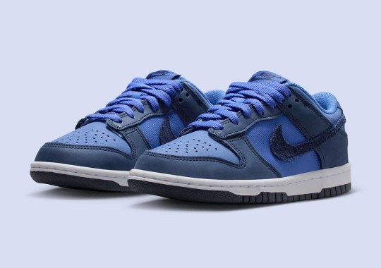 The Kids' Nike Dunk Low "Comet Blue" Rocks Suede And Canvas